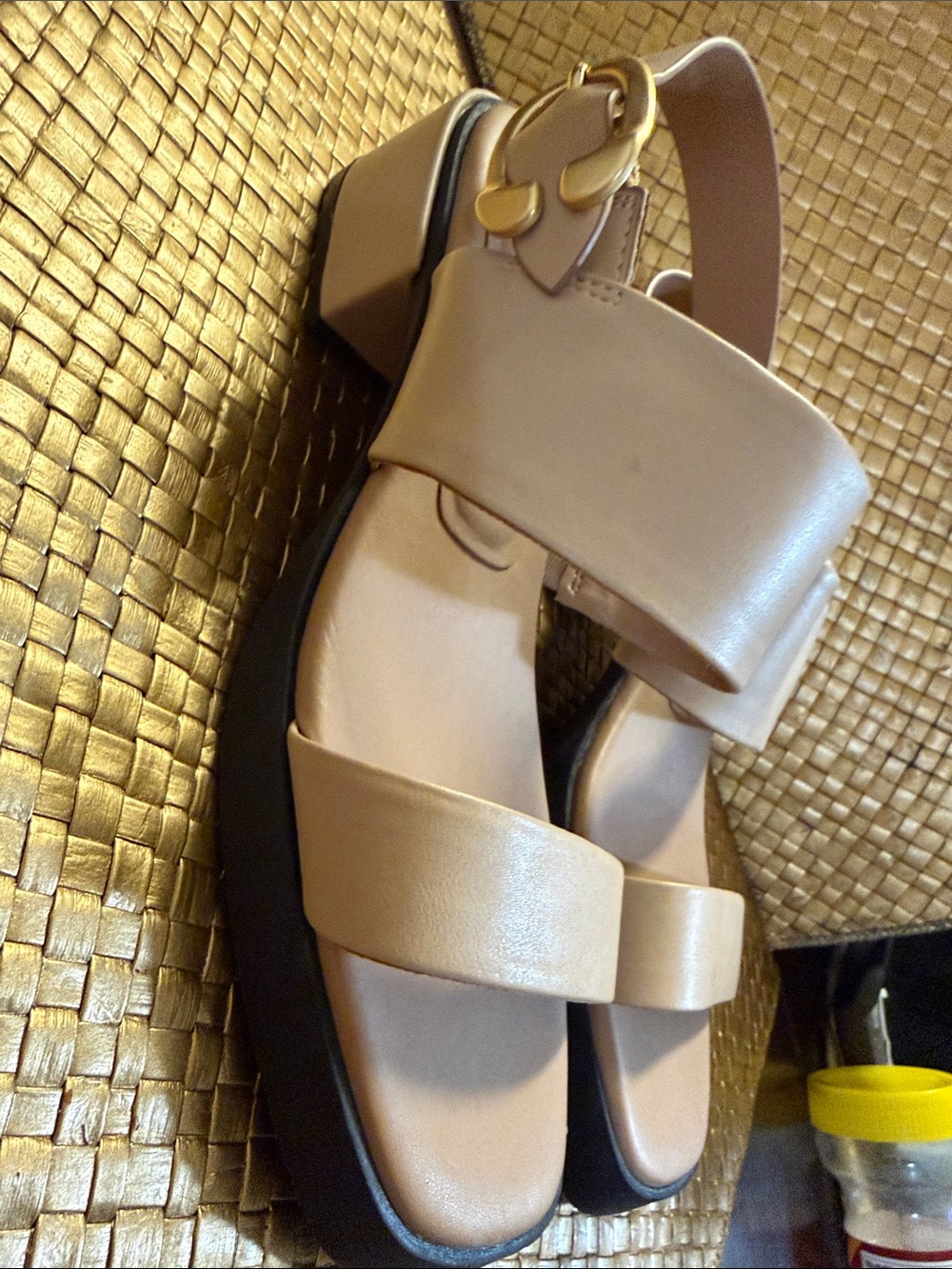 AEROSOLES Taupe Platform Slingback Sandals with Gold Buckle(new no tag)